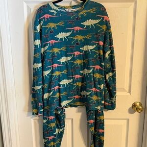 The Company Store Adult Teal Dinosaur Pajama Set